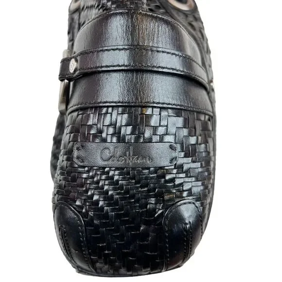 COLE HAAN Village Weave Leather Handbag Hobo or Circular in Black - Picture 9 of 16